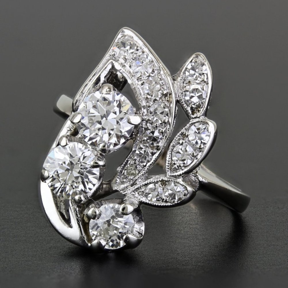 Vintage 14k White Gold Diamond Wedding Anniversary / Cocktail Ring